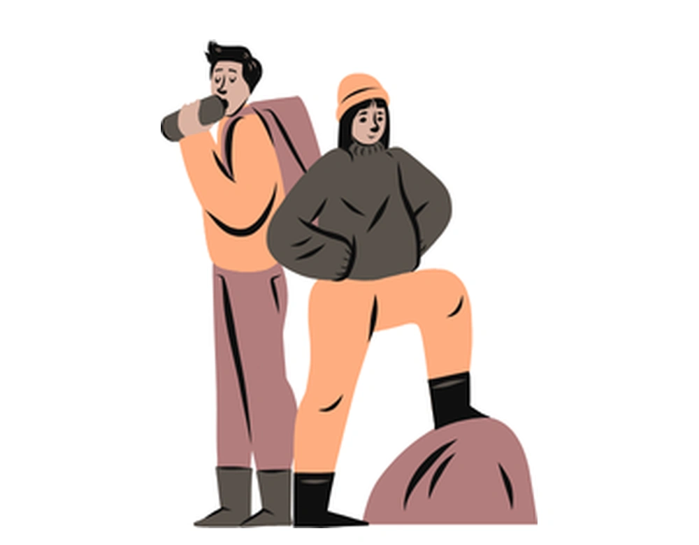 Illustration of two hikers pausing on a rock